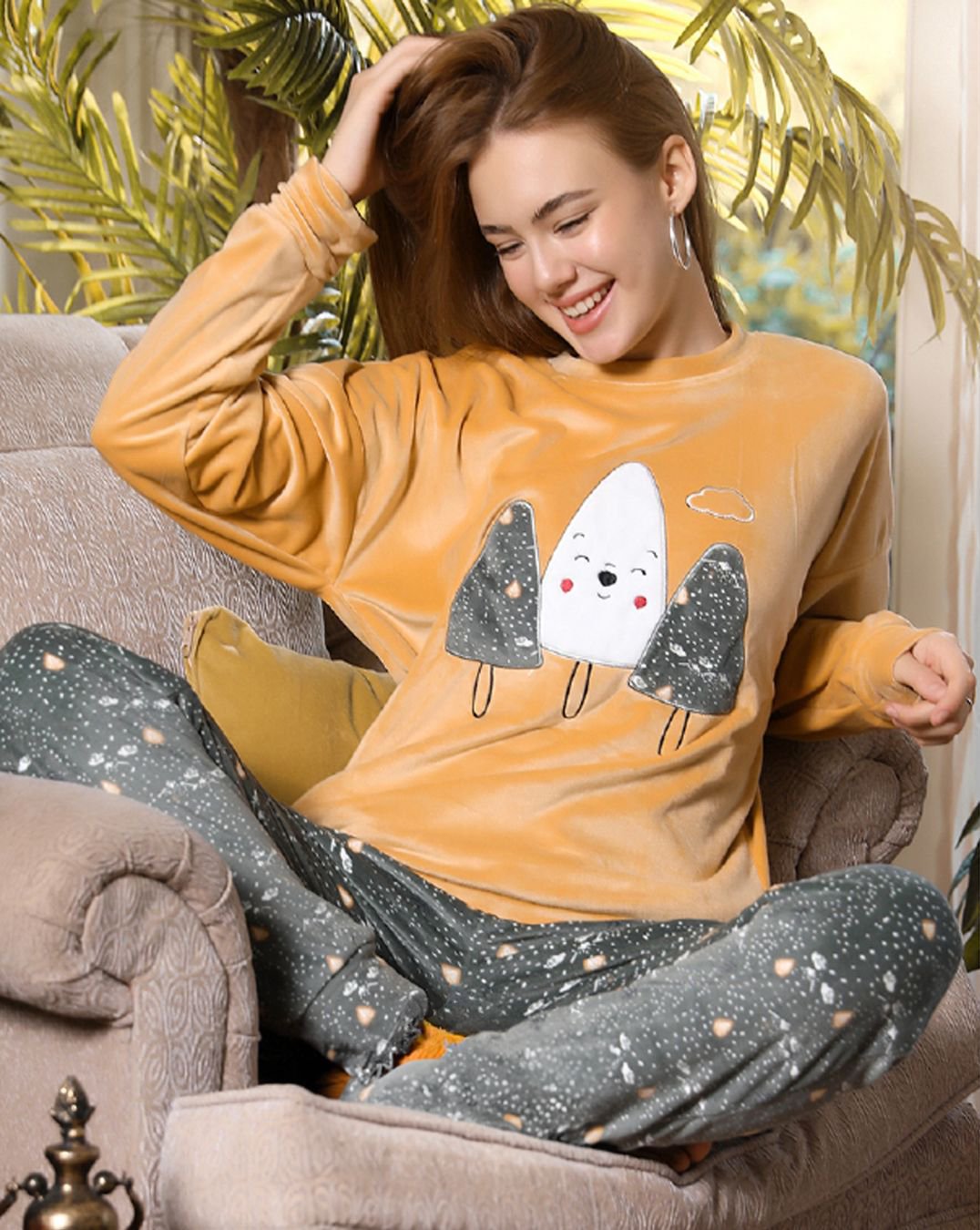 Mountains Mustard Pyjama Set - Cozee